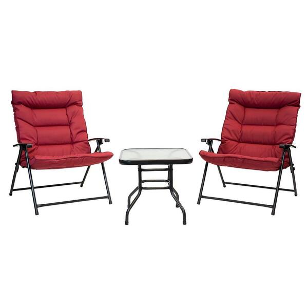 Patio Premier 3Piece Metal Outdoor Bistro Folding Set with Scarlet