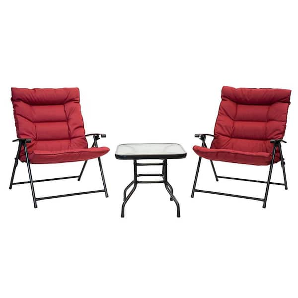 Patio Premier 3-Piece Metal Outdoor Bistro Folding Set with Scarlet ...