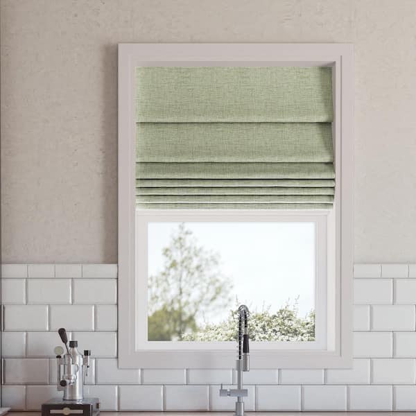 Somerton Cordless Sage Green 100% Blackout Textured Fabric Roman Shade 29 in. W x 64 in. L