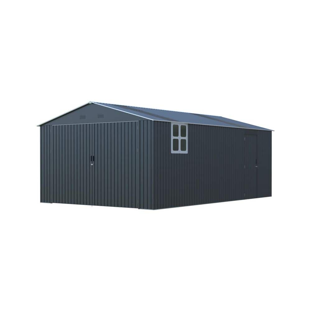 Zeus & Ruta 13 ft. x 20 ft. Dark Gray Outdoor Storage Metal Shed