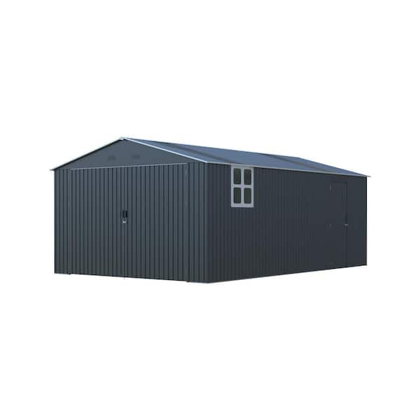 13 ft. x 20 ft. Dark Gray Outdoor Storage Metal Shed with Double Front, Floor for Trucks, Cars, Tools (260 sq. ft.)