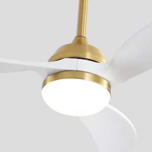 52 in. LED Indoor/Outdoor Smart Downrod Gold Ceiling Fan Wood Blades with Light and 6-Speed Remote