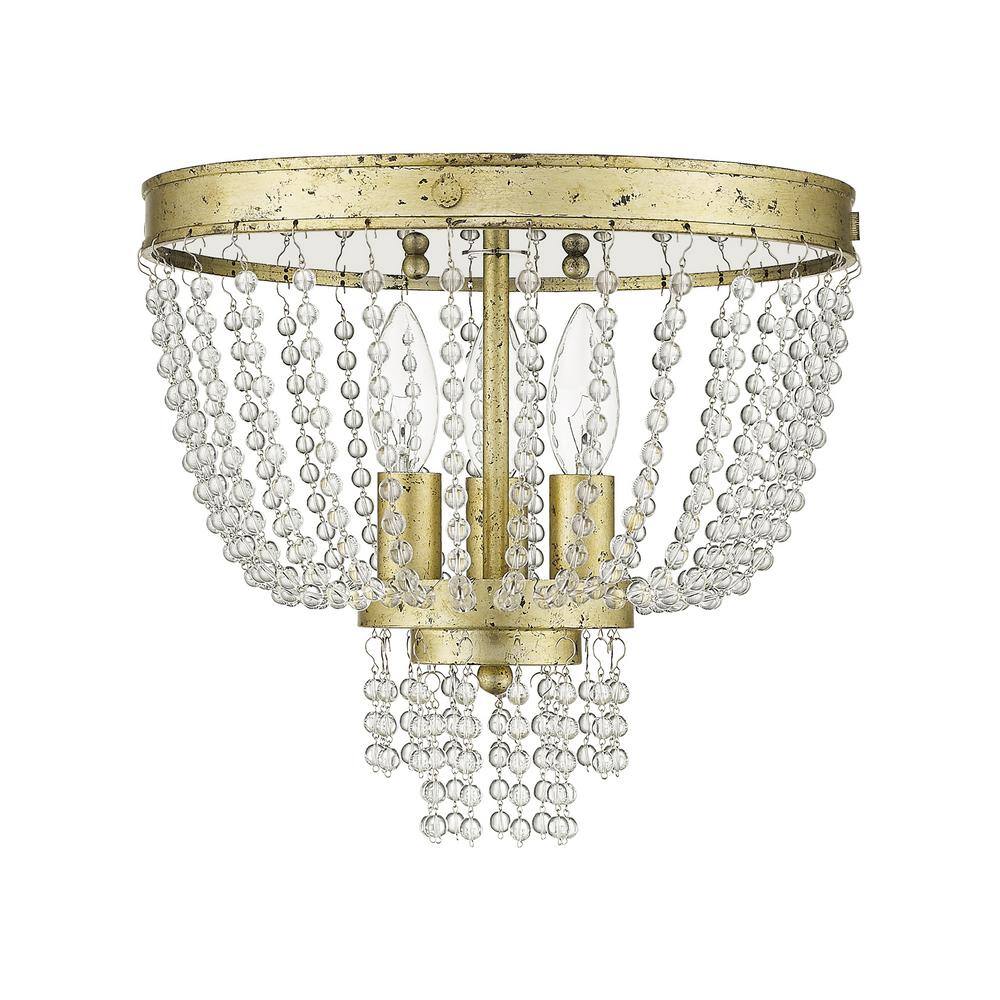 Winter Gold 3-Light Crystal Flush Mount for Indoor/Outdoor