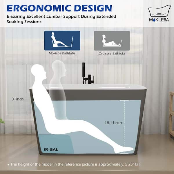 Mokleba 47 in. Acrylic Freestanding Flatbottom Japanese Soaking