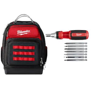 15 in. Ultimate Jobsite Backpack with 9-in-1 Square Drive Ratcheting Multi-Bit Screwdriver
