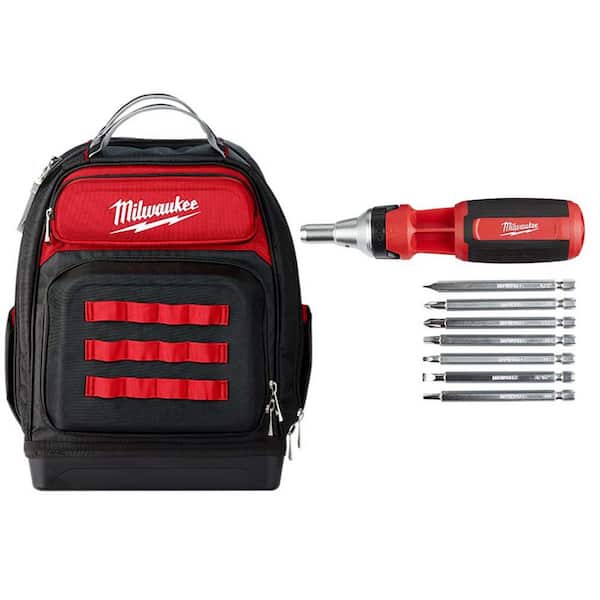 Milwaukee 15 in. Ultimate Jobsite Backpack with 9-in-1 Square Drive Ratcheting Multi-Bit Screwdriver