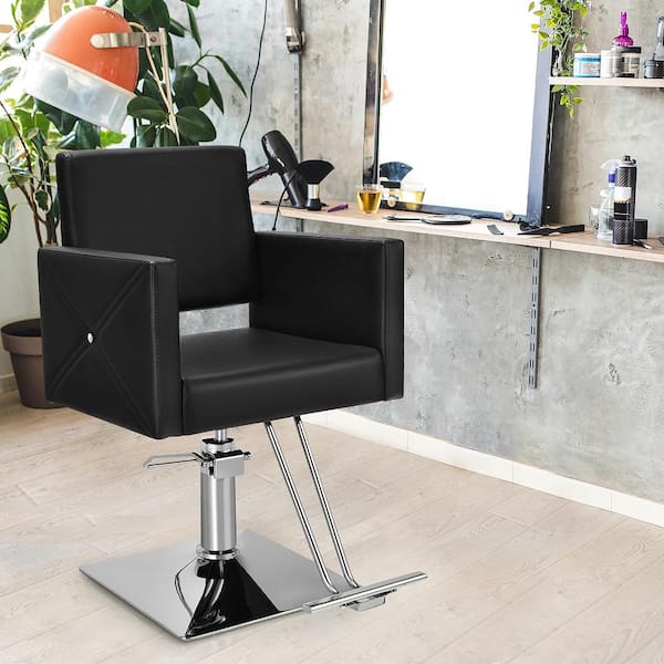 Black Salon Chair for Hair Stylist Adjustable Swivel Hydraulic Barber Styling Chair