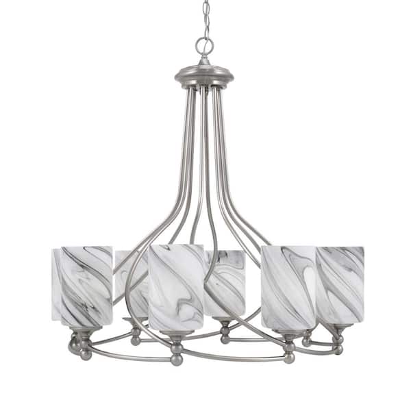 Unbranded Royale 8-Light Brushed Nickel Chandelier, Round Chandelier with 4 in. Onyx Swirl Glass Shades, No bulbs included