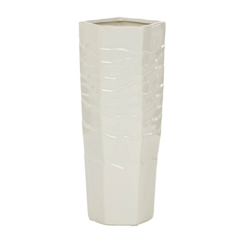 Elegant White Ceramic Decorative Vase 12.7" Tall