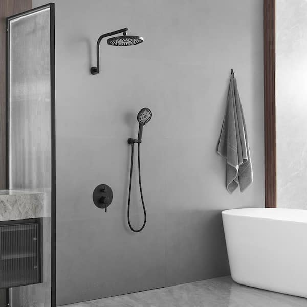 Single Handle 3-Spray Rain Shower Head Round Shower Faucet 2.5 GPM with High Pressure in. Matte Black(Valve Included)