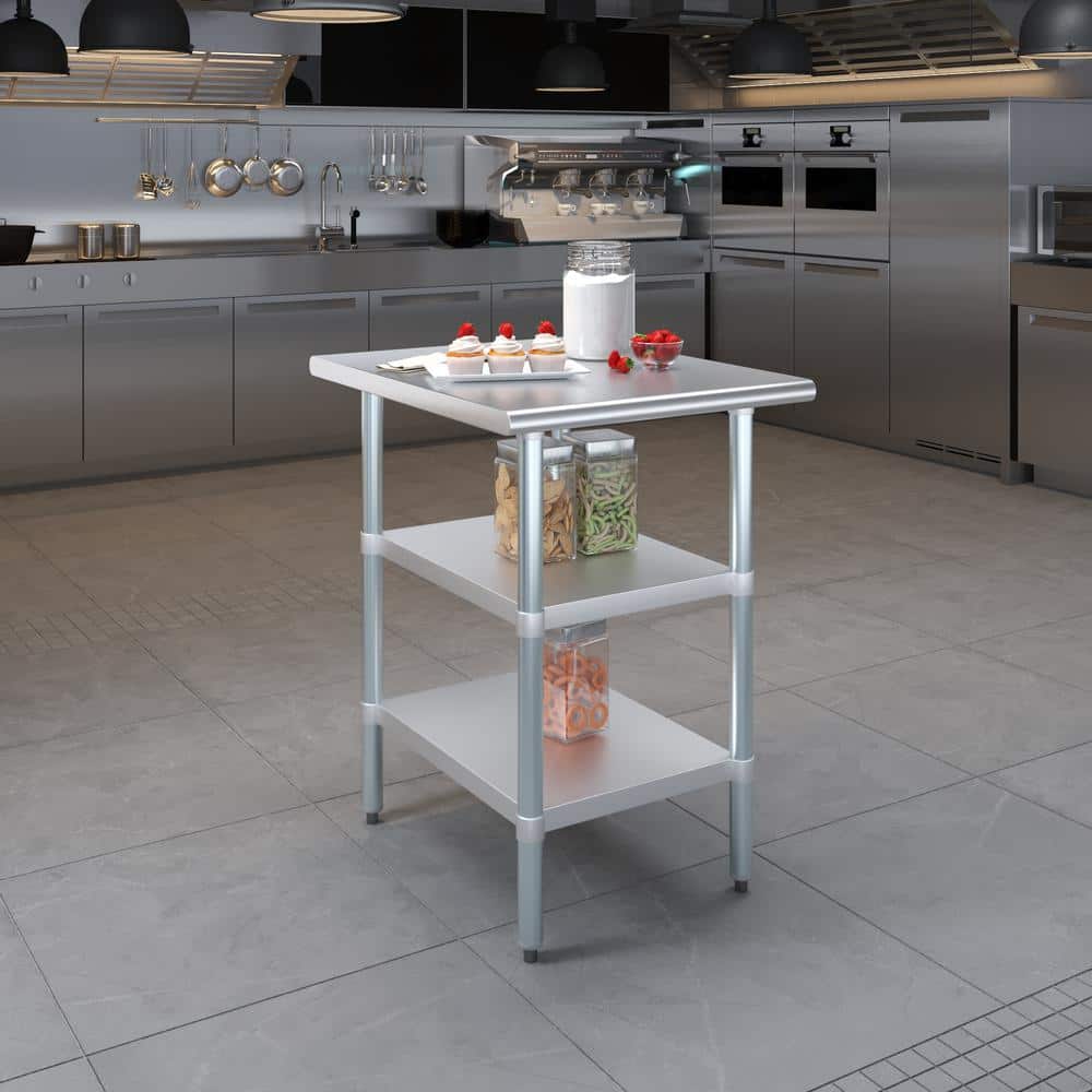 30" x 24" Stainless Steel Utility Table with Two Shelves