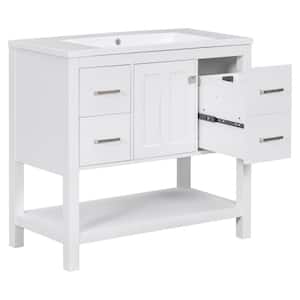 36 in. W x 18 in. D x 34 in. H Single Sink Bath Vanity in White with White Resin Top
