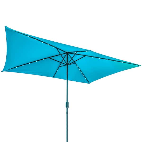Trademark Innovations 10 ft. x 6.5 ft. Rectangular Solar Powered LED Lighted Patio Market Umbrella (Peacock)