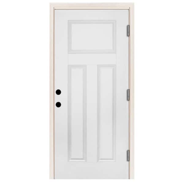 Steves & Sons 36 in. x 80 in. Premium 3-Panel White Primed Steel Prehung Front Door with 36 in. Left-Hand Outswing and 6 in. Wall