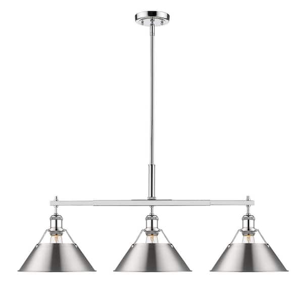 Golden Lighting Orwell 3-Light Chrome with Pewter Linear Pendant Shade
