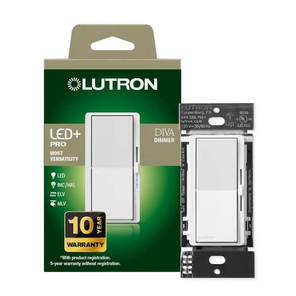 White Diva LED+ Pro Dimmer Switch for 150W LED/300W ELV/200W MLV, Single Pole/Multi-Location (DV-PSR-WH)