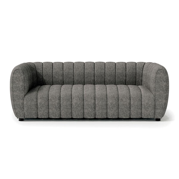 Furniture of America Laura 82.5 in Round Arm Boucle Polyester Fabric Glam Rectangle Pocket Coil Cushion Sofa In Gray