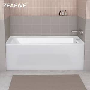 60 in. x 32 in. Alcove Soaking Tub Rectangular Skirt Bathtub with Right Drain Cast Iron Non-slip Acrylic Tub in White