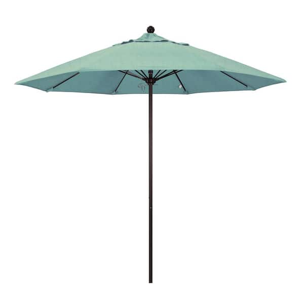 California Umbrella 9 ft. Bronze Aluminum Commercial Market Patio Umbrella with Fiberglass Ribs and Push Lift in Spa Sunbrella
