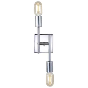 Turing 18.7 in. 2-Light Chrome Metal LED Wall Sconce
