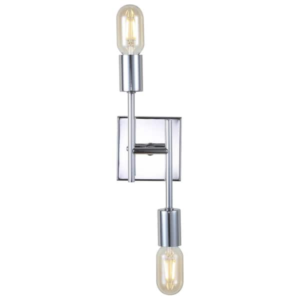 Turing 18.7 in. 2-Light Chrome Metal LED Wall Sconce