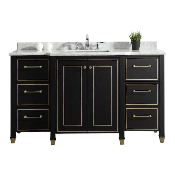 Home Decorators Collection Florence 60 in. W Vanity in Black with Marble Vanity Top in White with White Sink