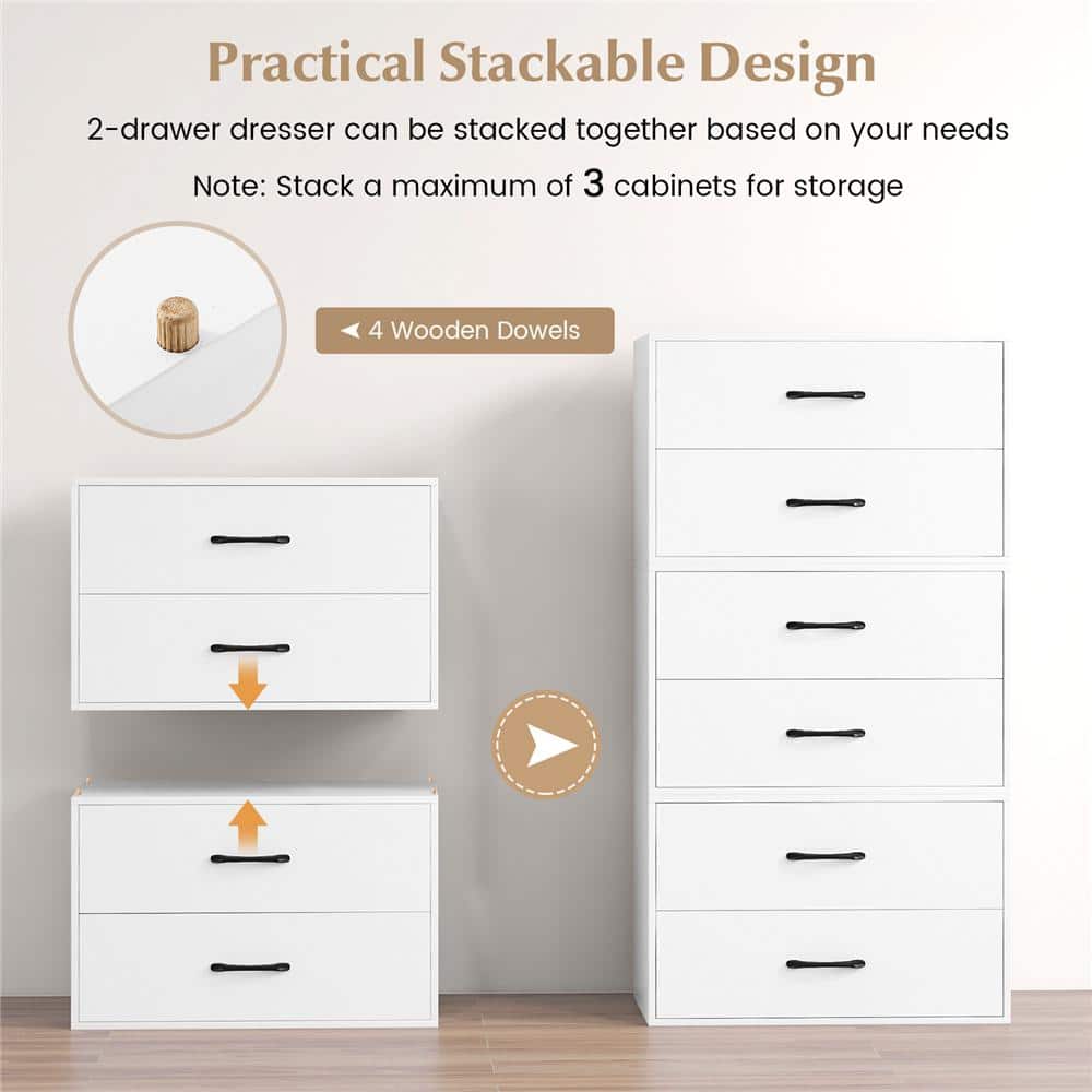 White Horizontal 2-Drawer Stackable Storage Cabinet