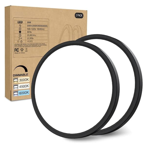 12 in. 28-Watt Modern Black Integrated LED Flush Mount with White Plastic Shade