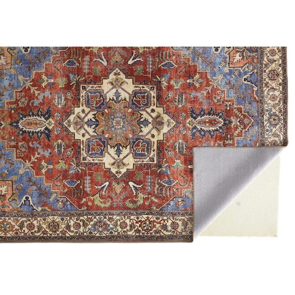 5 x 8 Blue and Orange Floral Area Rug