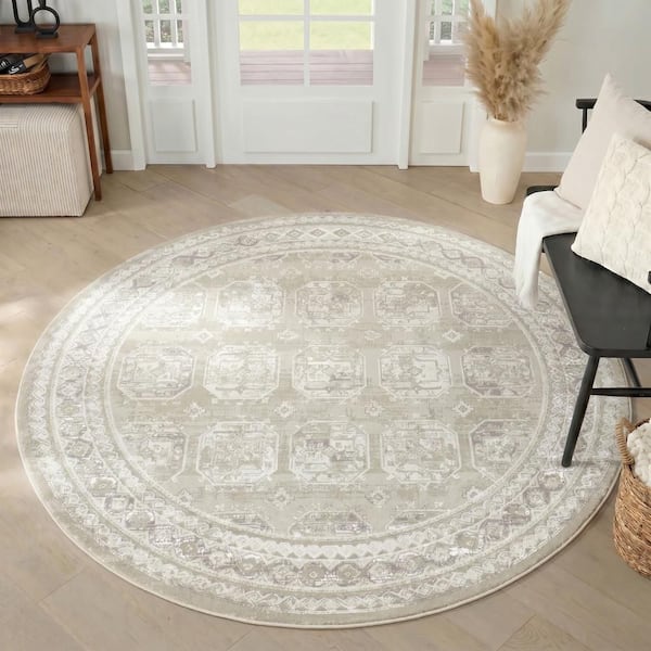 Dekor Ivory Beige 8 ft. Round x 8 ft. Geometric Traditional Round Area Rug