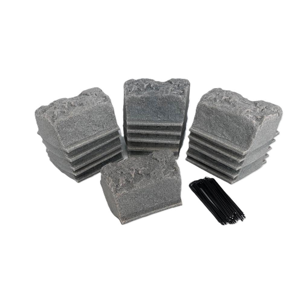10 in. L x 4 in. W x 4 in. H Small Plastic Block Edging 16-Piece Kit in Gra