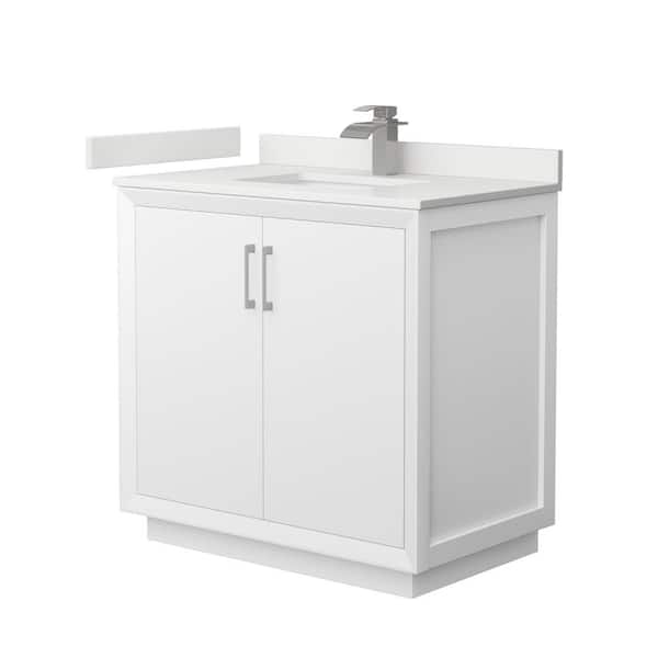 Wyndham Collection Strada 36 in. W x 22 in. D x 35 in. H Single Bath Vanity in White with White Quartz Top