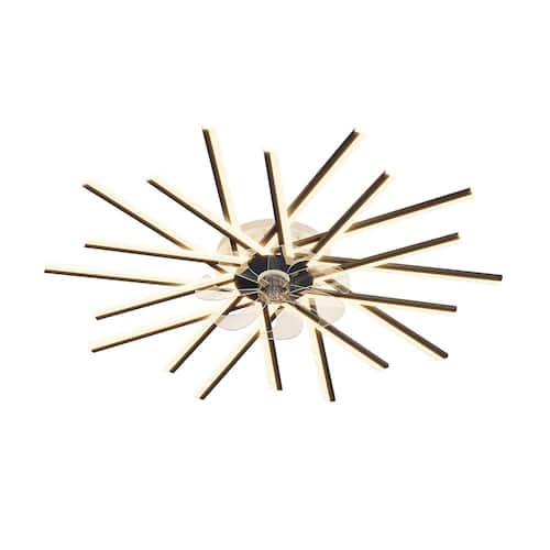 45 in. Indoor Modern Black Ceiling Fan with Light, Flush Mount Ceiling Fan with Remote, Dimmable, 3-Color, 6-Speeds OLUZO Ceiling Fans With Lights