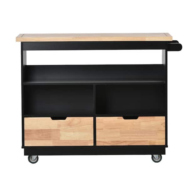 ATHMILE Black Kitchen Island Cart with Solid Wood Top and Locking Wheels, Tableware Cabinet