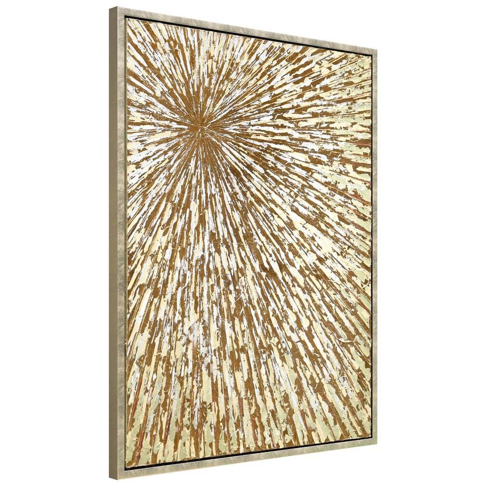 Radiant Burst Metallic Hand Painted Canvas Wall Art in Champagne Gold Frame