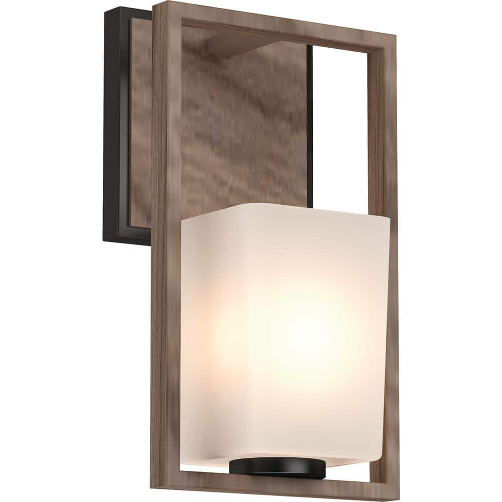 Paxton 1-Light 6 in. Pecan and Black Indoor Vanity Wall Sconce or Wall Mount with Frosted Glass Tapered Shade price history on PriceWatchPro