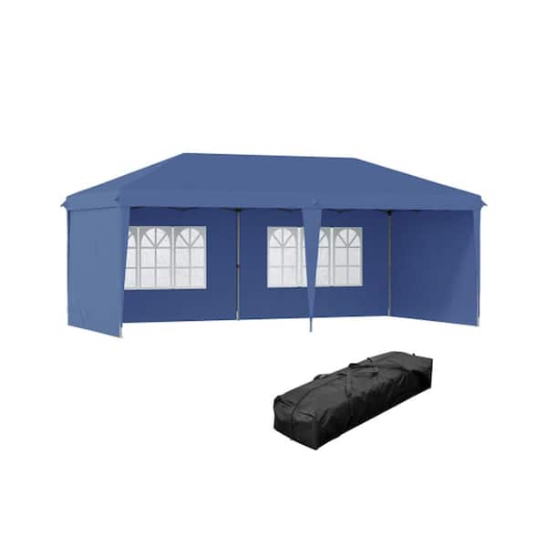 10 ft. x 20 ft. Outdoor Steel Event/Party Pop Up Tent Canopy and Gazebo with 4 Sidewalls in Blue