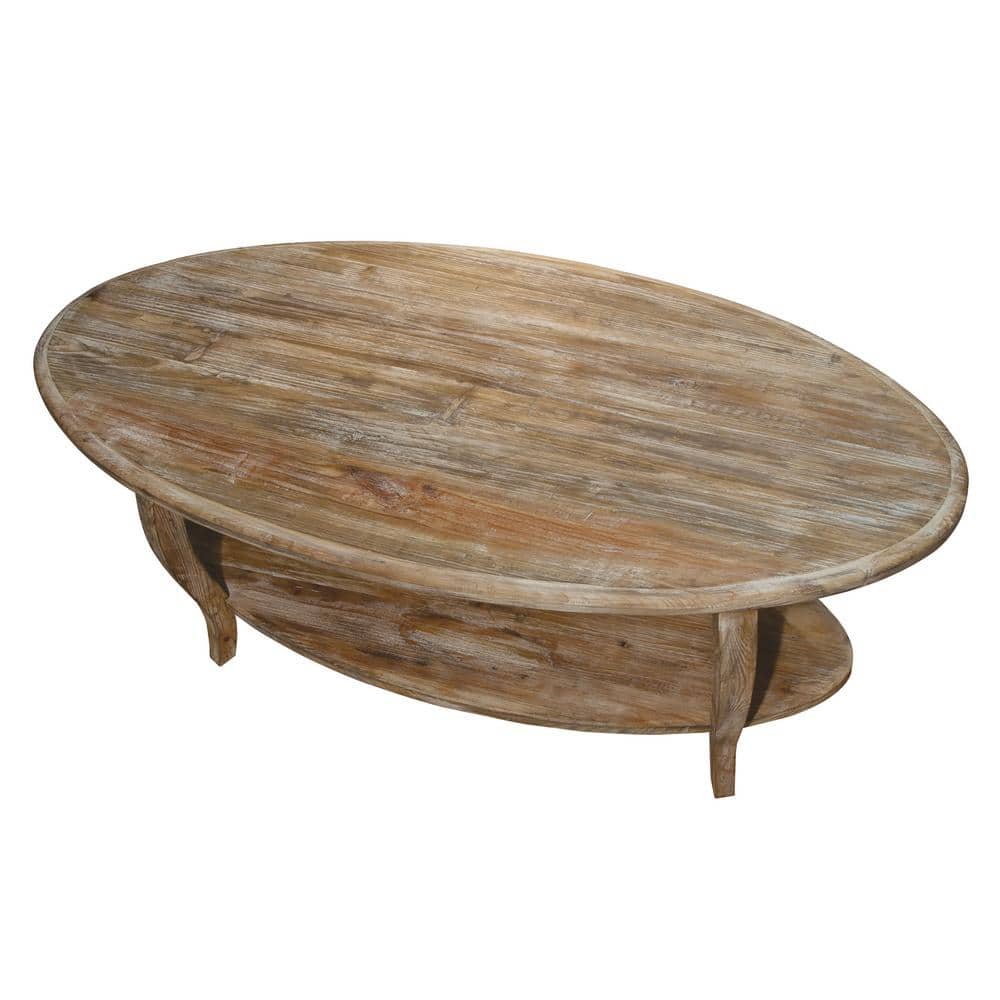 Rustic Reclaimed Wood Oval Coffee Table with Storage