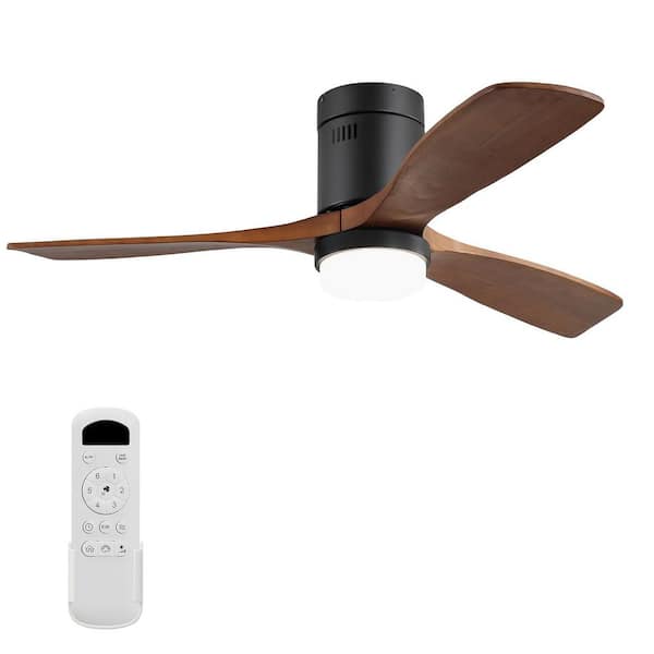 Sofucor 52 in.Indoor/Outdoor Flush Mount Black LED Ceiling Fan with 3-Reversible Wood Blades, 6-Speed DC Remote Control