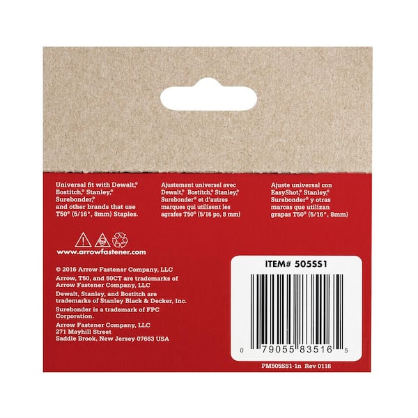 Arrow T50 Staples, #505, 5/16, 8 mm - 1250 pack box