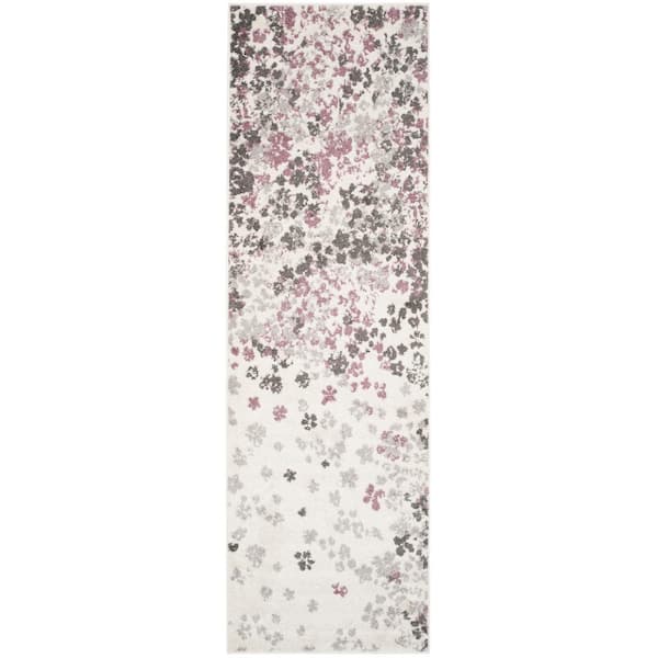 Adirondack Ivory/Purple 3 ft. x 12 ft. Floral Runner Rug