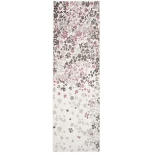 Adirondack Ivory/Purple 3 ft. x 8 ft. Floral Speckled Runner Rug