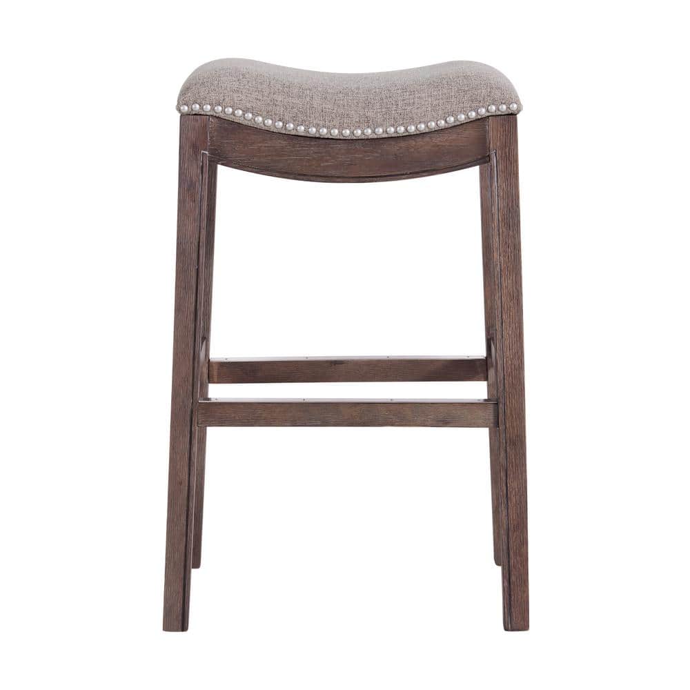Dark Brown Backless Saddle Wood Bar Stools, Set of 2