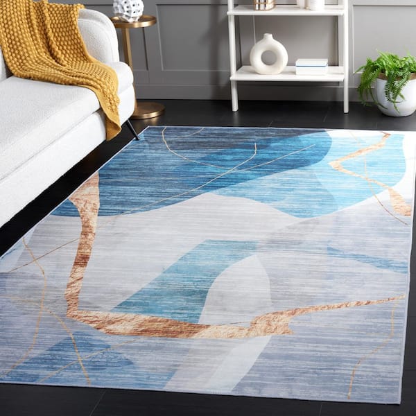 Malibu Blue/Gold 9 ft. x 12 ft. Machine Washable Abstract Modern Area Rug