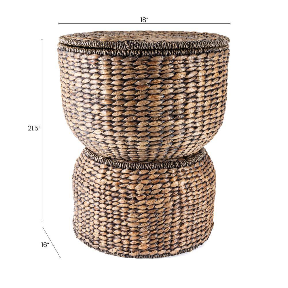 18" Brown Wash Handwoven Hyacinth Storage Accent Table