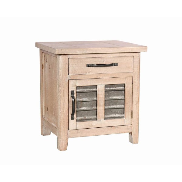 The Urban Port Farmhouse Small Brown Storage Accent Cabinet with Drawer and Metal Insert Door 19.69 in. L x 15.75 in. W x 23.62 in. H