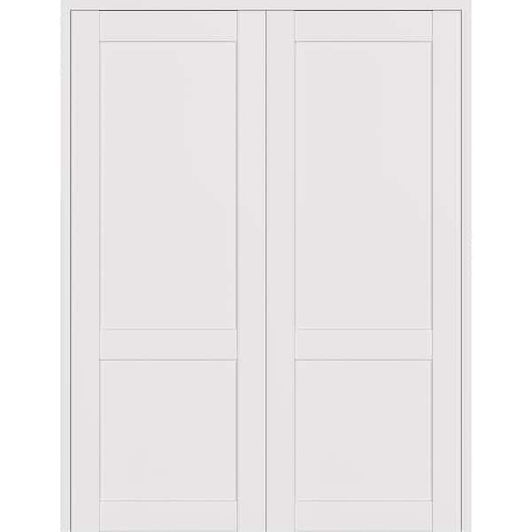 2 Panel Shaker 6480 in. Both Active Snow White Wood Composite Solid Core Double Prehung Interior Door