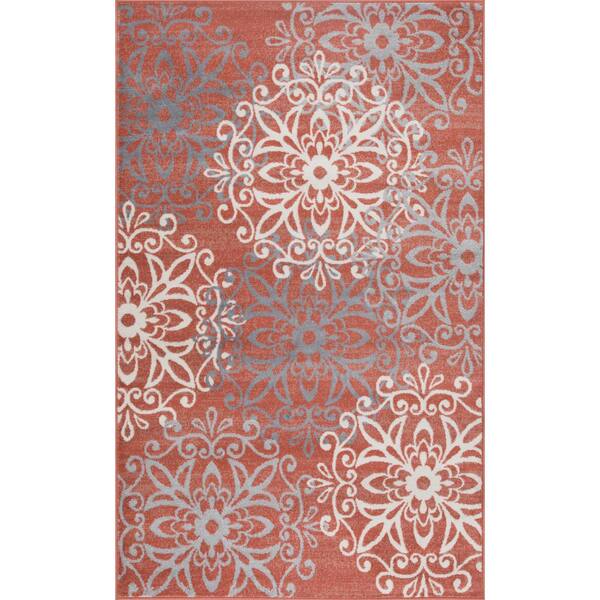 Leigh Ginger 4 ft. x 6 ft. Floral Medallion Polypropylene Area Rug