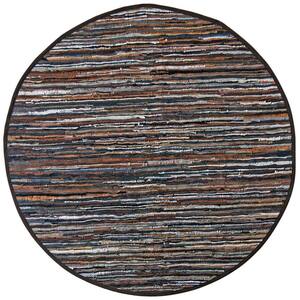 Mixed Brown Leather 6 ft. x 6 ft. Round Area Rug