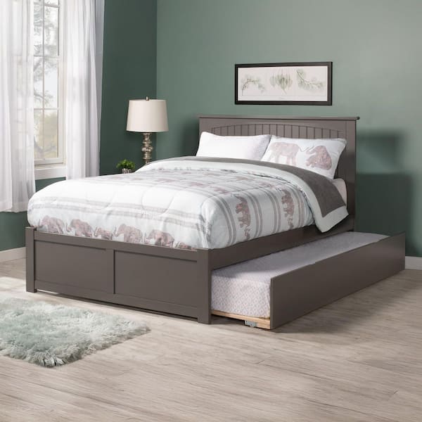 Nantucket Grey Queen Platform Bed with Footboard and Twin XL Trundle